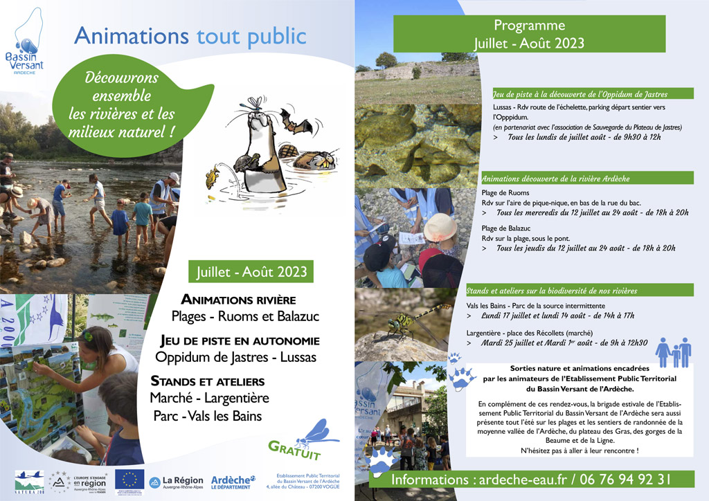 Activités centrées sur nos rivières par l'Etablissement Public du Bassin Versant de l'Ardèche